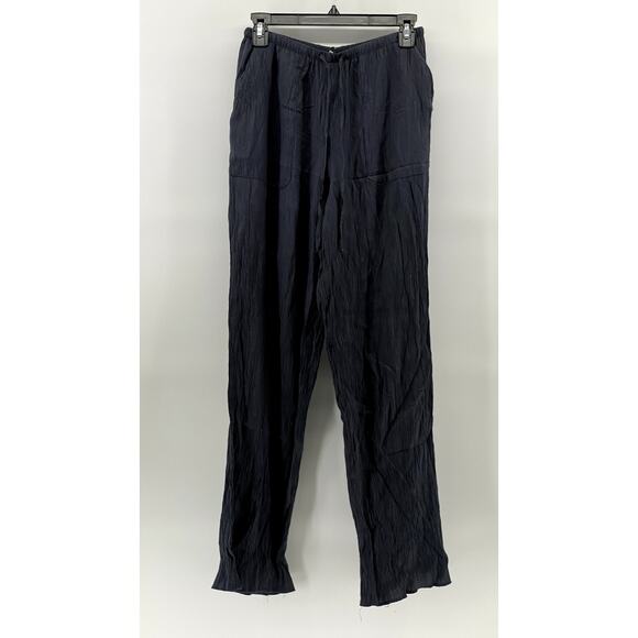 ZARA Women's Navy Crinkled Relaxed-Fit Straight-Leg Pull-On Drawstring Pant SZXS - Picture 1 of 13